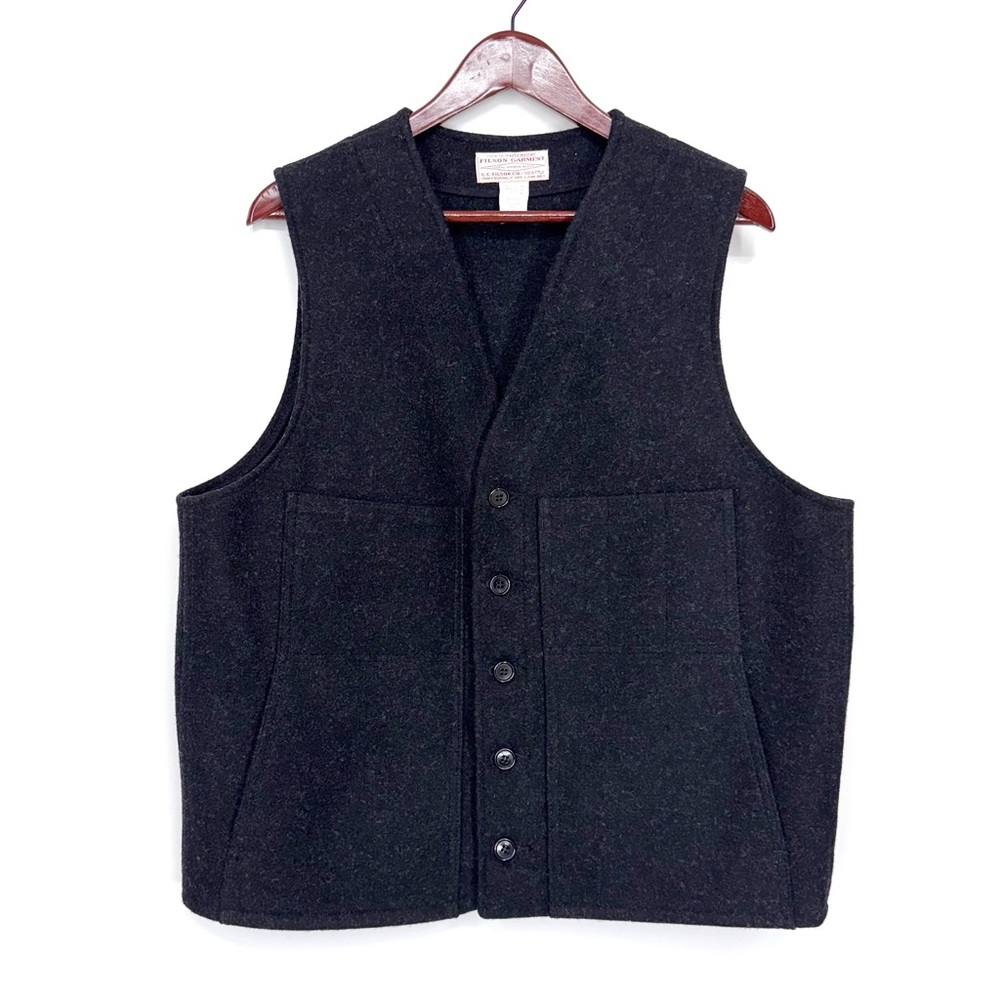 Vintage Filson 100% Virgin Wool Charcoal Black Vest Button Front Size 44